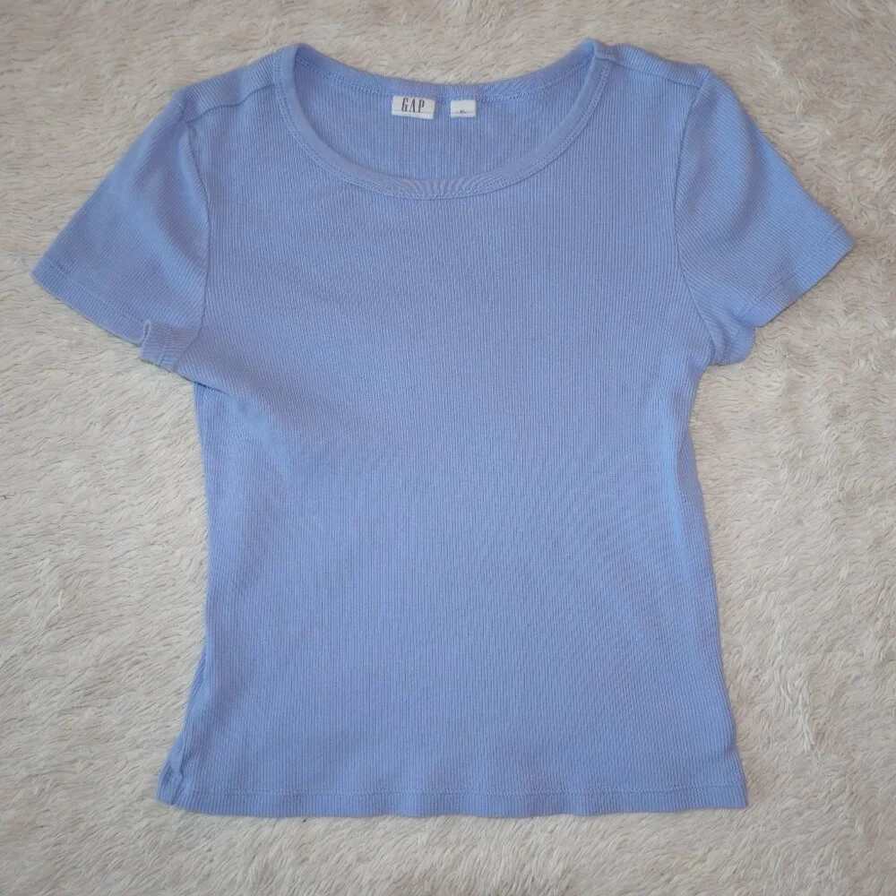 Girls Size XL Gap Kids Blue Short Sleeve Ribbed Tee, 100% Cotton, Like New